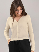 CARGIGAN FEM JUV EM MALHA TRICO BEGE