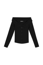 BLUSA FEM ML CANEL VISCOSE DET GOLA PRETO