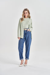 CARDIGAN FEM EM TRICOT LEVE VERDE CIDREIRA