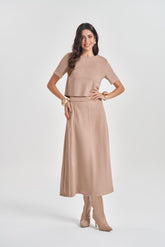 SAIA MIDI FEM EM MALHA SUEDE CAMURCA