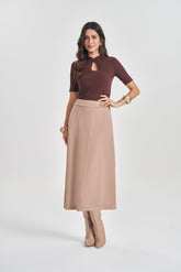 SAIA MIDI FEM EM MALHA SUEDE CAMURCA