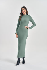 VESTIDO LONGO ML EM MALHA NEW FAVO VERDE SALVIA