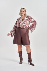BLUSA FEM ML EM PLANO CHIFFON NATURE CHOCOLATE