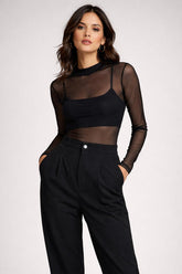 BLUSA FEM DE MANGA LONGA EM TULE PRETO