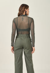 BLUSA FEM DE MANGA LONGA EM TULE MILITAR