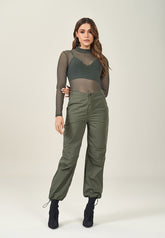 BLUSA FEM DE MANGA LONGA EM TULE MILITAR