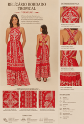 VESTIDO LONGO RELICARIO BORDADO TROPICAL VERMELHO