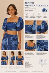 TOP FEM AQUARELA FLORAL AZUL