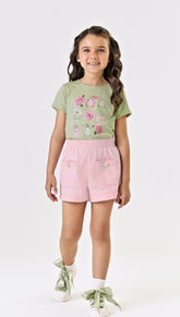 CONJ FEM BL FLOR PERF E SHORT MLT MESC ERVA