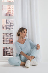 CALCA FEM EM MOLETOM C LINHO AZUL BEBE