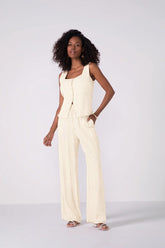 COLETE FEM TECIDO VISCOSE ESTAMPADO BEGE