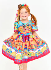 VESTIDO A FESTA VAI COMECAR BALANCE LARANJA/AZUL