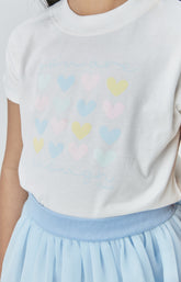 CONJ FEM BL DET CORACOES E SAIA TULE AZUL CLARO