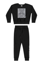 CONJ FEM BLUSAO E CALCA MLT FELPADO PRETO