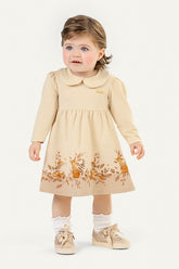 VESTIDO ML COTTON EST E STRASS BARRA BEGE