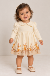 VESTIDO ML COTTON EST E STRASS BARRA BEGE