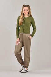 CARDIGAN FEM JUV CURTO RIB CANELADA MILITAR