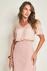 BLUSA FEM MC EM PLANO VISCOSE POA ROSE