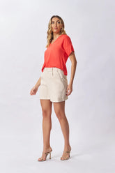 BLUSA FEM MC EM PLANO VISCOSE VERMELHO PAPOULA