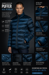 NOVO JAQUETA MAS ARAMIS DE NYLON PUFFER AZUL PETROLEO