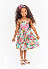 VESTIDO MEU MUNDINHO ALPHABETO VERDE/ROSA