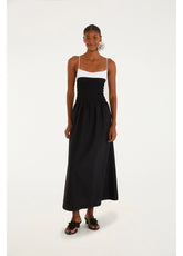 VESTIDO BICOLOR LASTEX FARM PRETO