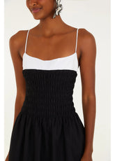 VESTIDO BICOLOR LASTEX FARM PRETO