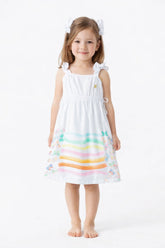 VESTIDO FEM ASAS COLORIDAS ALPHABETO BRANCO