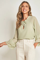 BLUSA FEM MANGA 7/8 PLANO CHIFFON SOFT VERDE CHA