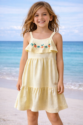 VESTIDO MALHA FLORENCE LARANJAS BORD AMARELO