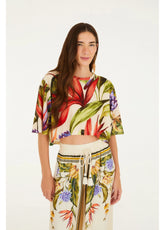 BLUSA TSHIRT CROPPED FLORARTE FARM BEGE