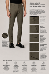 CALCA ARAMIS CHINO SLIM CLASSICA SARJA VERDE MILITAR