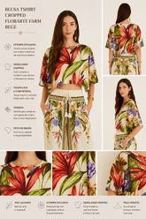 BLUSA TSHIRT CROPPED FLORARTE FARM BEGE