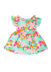 VESTIDO E CALCINHA BB PINCELADA FLORES VERDE/ROSA