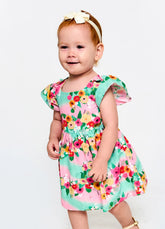 VESTIDO E CALCINHA BB PINCELADA FLORES VERDE/ROSA