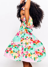 VESTIDO FEM PINCELADA DE FLORES VERDE/ROSA