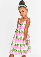 VESTIDO DANCANDO ENTRE FLORES ALPHABETO ROSA/BRANCO