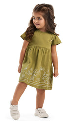 VESTIDO MALHA LINHO FLORES BARRA RELEVO VERDE PISTACHE