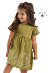 VESTIDO MALHA LINHO FLORES BARRA RELEVO VERDE PISTACHE