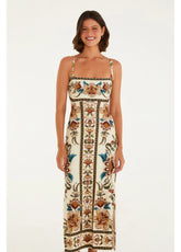 VESTIDO FEM MIDI JARDIM MAJESTOSO FARM BEGE