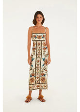 VESTIDO FEM MIDI JARDIM MAJESTOSO FARM BEGE