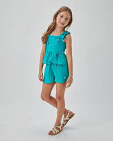 CONJ FEM BATA E SHORT VISC TEXTURIZADA VERDE TURQUESA