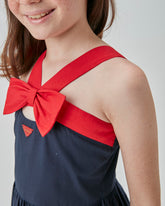 VESTIDO RODADO TRICOLINE BICOLOR E LACO MARINHO