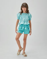 CONJ FEM BATA TRICOL E SHORT BOLSO SARJA VERDE ESMERALDA