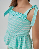 CONJ FEM BL PEPLUM CANEL E SHORT SARJA ACQUA