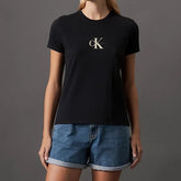 BLUSA CKJ FEM MC REISSUE RETANGULO PRETO