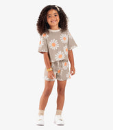 CONJ FEM CROPPED E SHORT EST FLORES CHOCOLATE