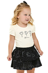 CONJ FEM BL FLOWERS E SAIA BAB TEXT OFF WHITE