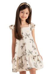 VESTIDO EM DUPLA FACE LINHO EST FLORES OFF WHITE