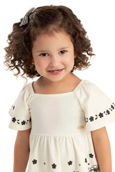 VESTIDO COTTON MC BAB DET E EST FLORES OFF WHITE